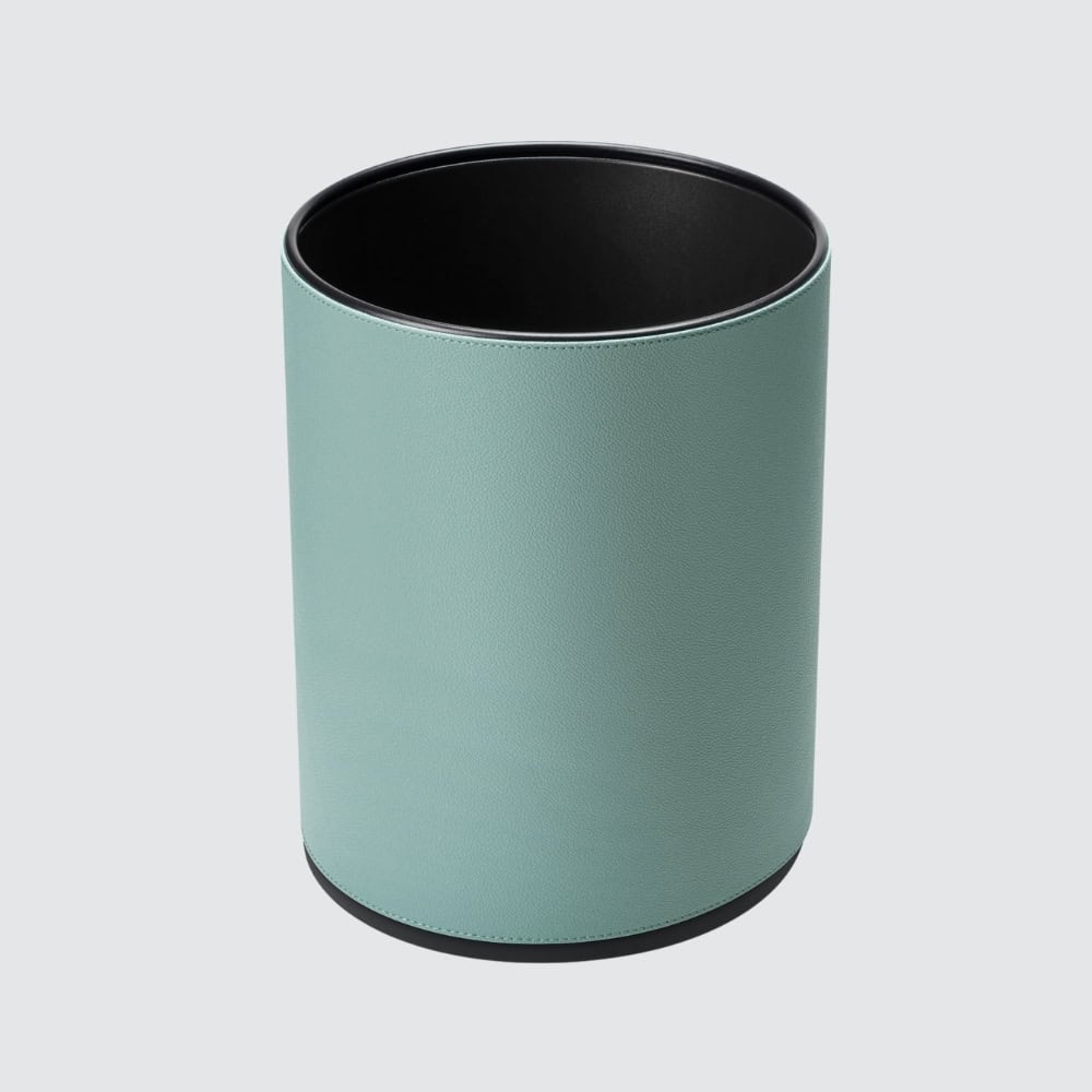 Example of customized turquoise green hotel waste bin – B‑TRAY hotel room desk accessories