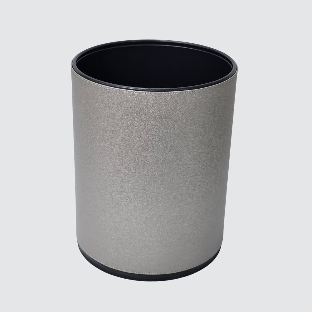 Grey custom faux leather hotel waste bin